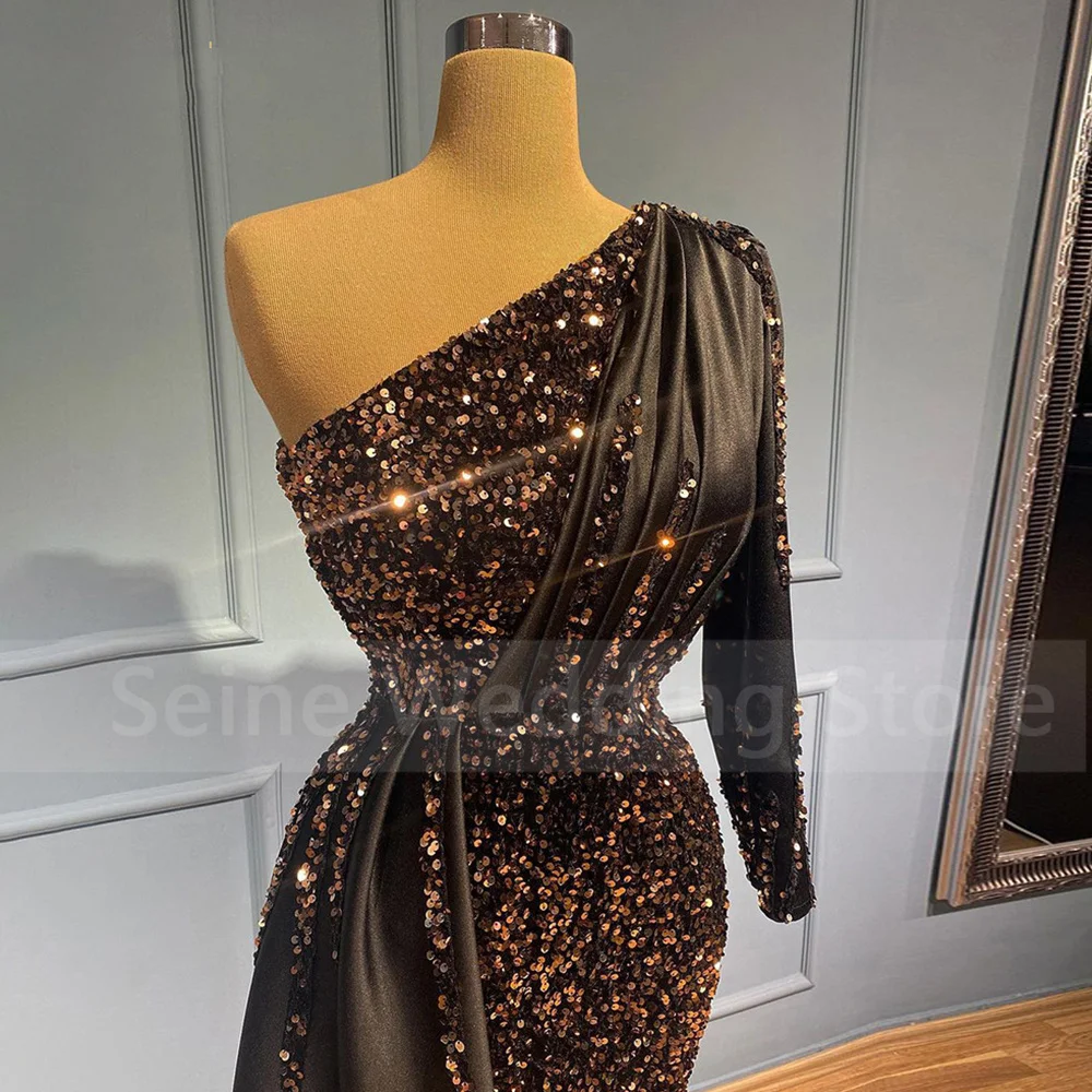 EOENKKY Glitter Evening Dresses 2022 Sequin One Shoulder Mermaid Evening Gowns Long Elegant Birthday Party Dress Robe De Soiree