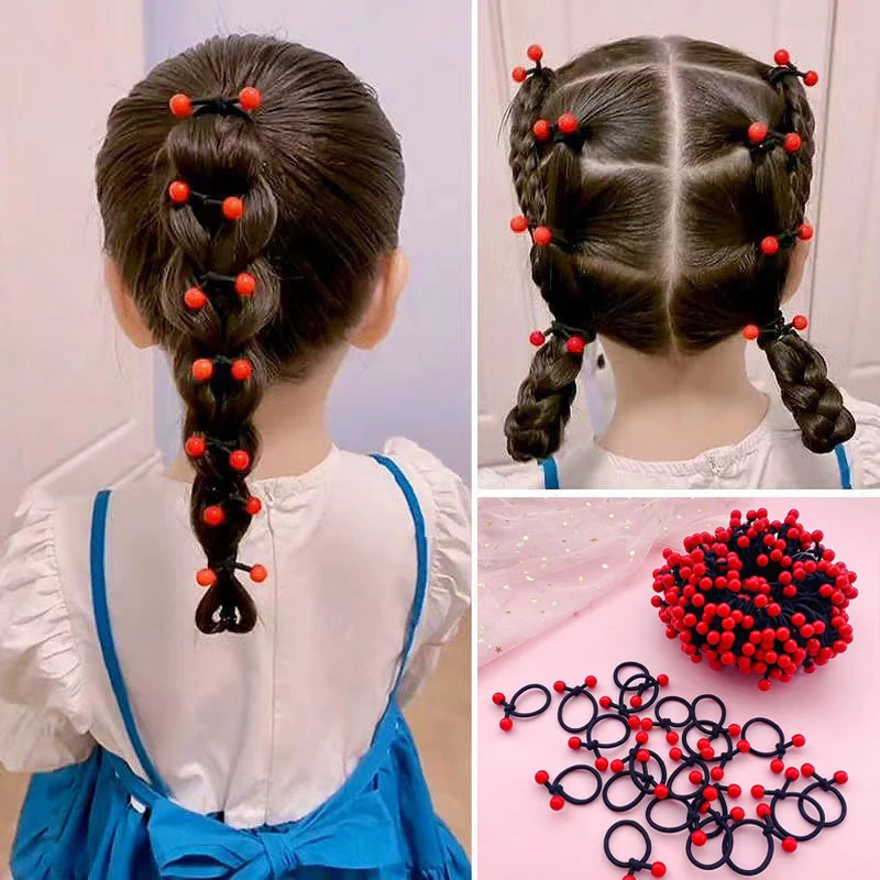 10PCS Children's High Elastic Rubber Bands For Girls Red Beans Ponytail Holders Hair Rope Hair Ties Cute Hair Accessories