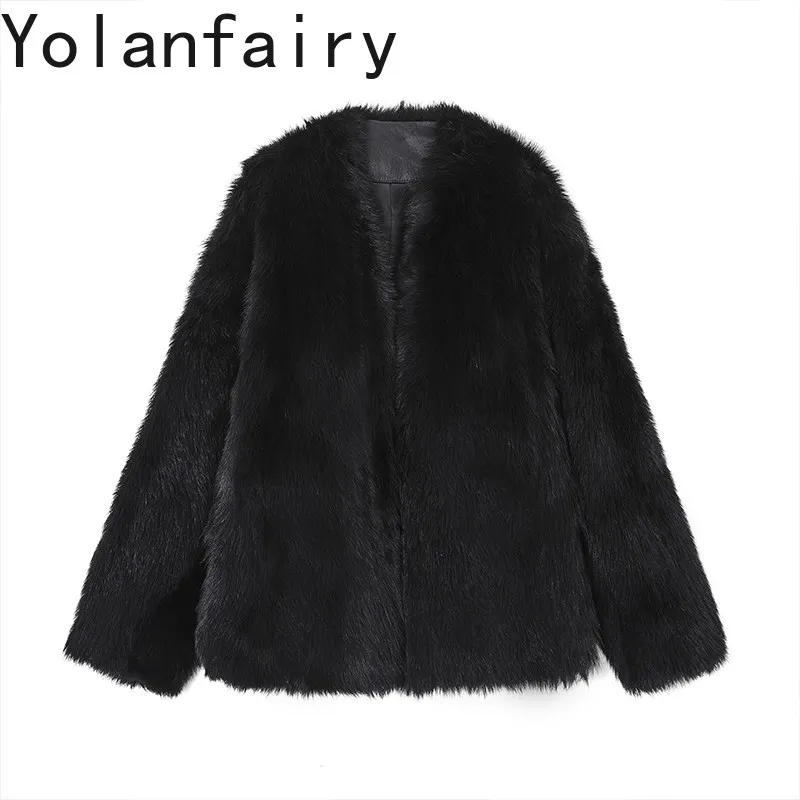 

YOLANFAIRY Natural Fur Coat Woman Luxury Winter Genuine Lamb Sheepskin Shearling Jacket Elegant Leather Fur Coats Woman V-neck