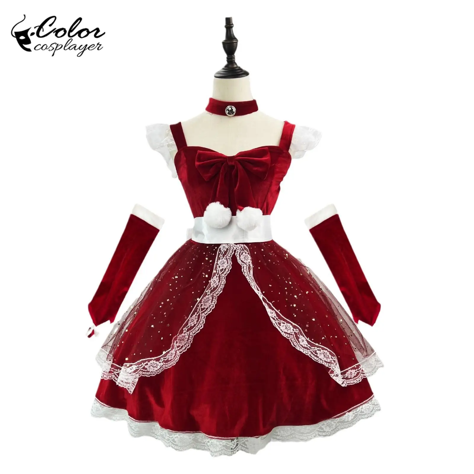 Color Cosplayer Red Christmas Girl Dress Women Lolita Sexy Xmas Dress Suit Lace Party Full Dress Carnival Cosplay Costume