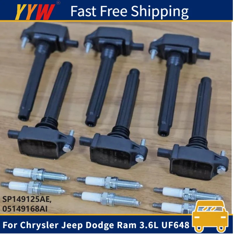 

6 Pcs Ignition Coils and Spark Plugs For Chrysler Jeep Dodge Ram 3.6L UF648 SP149125AE, 05149168AI Metal & Plastic Accessories ﻿