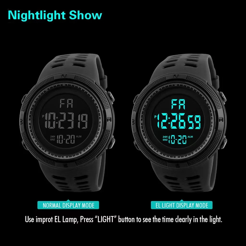 Led Light Display Chrono Digital Mens Wristwatches Fashion Retro Male Watches Reloj Hombre Multifunctional Digital Sport Watch