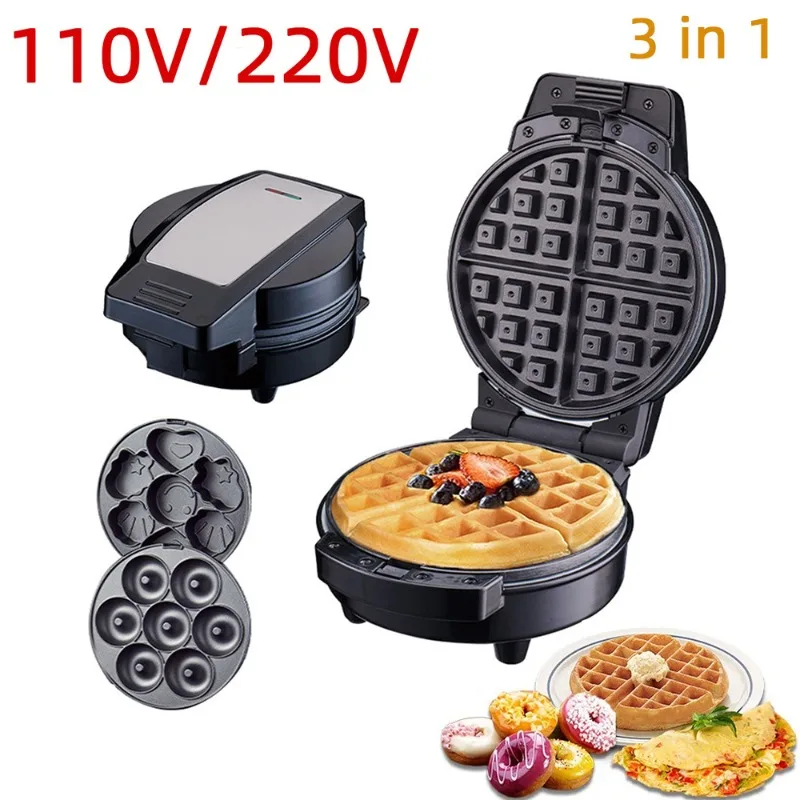110V Detachable 3-in-1 Sandwich Maker Waffle Donut Machine Cartoon Cake Biscuit Maker