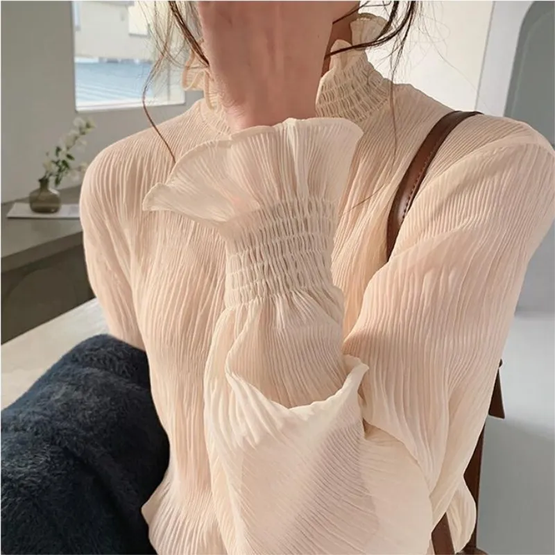 Chiffon Blouse Women Fairy 2024 New Korean Version Loose Bottom Blusas Y2k Chic Tunics Blouses Femme Summer Ruffles Blusas