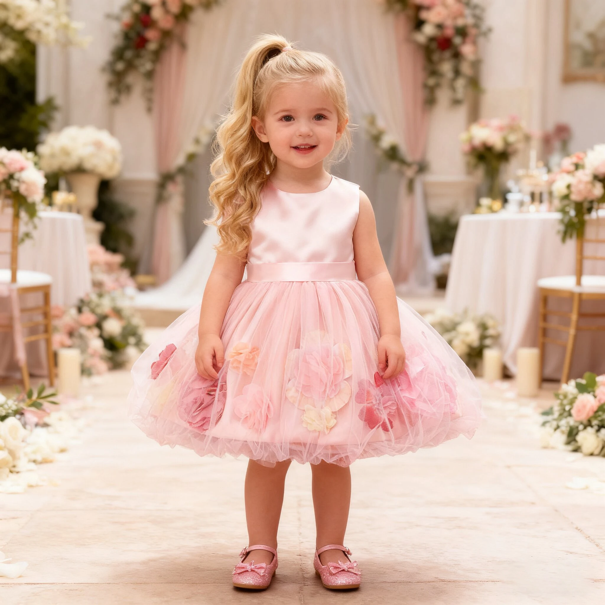 

Элегантное праздничное платье с цветочным узором для маленьких девочек, бант для малышей, платья для выпускного вечера на первый день рождения, свадьбу, детские платья-пачки для крещения подружки невесты, вечерние костюмы