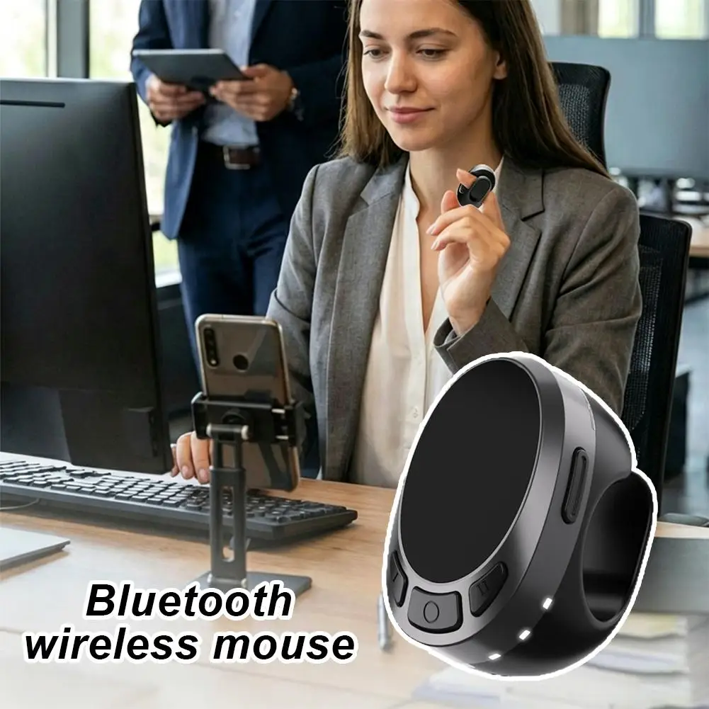 Mouse Anillo con 4 Botones, Bluetooth 5.3, Control Remoto, Touchpad, Air Mouse para Presentaciones PPT y Navegación de Libros Electrónicos