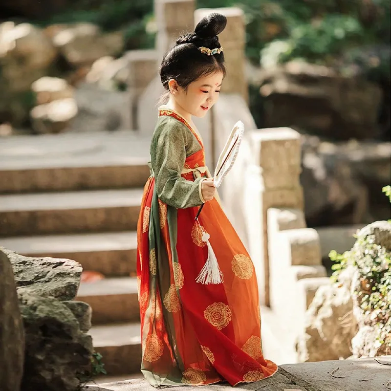 1 pezzo Set di abbigliamento antico per bambini Hanfu stile cinese Super Immortal Tang Style abito primaverile e autunnale in stile antico