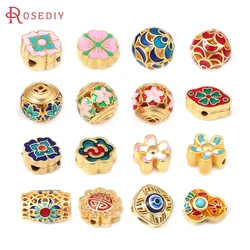 Matte Gold Color Brass with Oil Paintings Flower Bracelets Spacer Beads Jewelry Making Supplies Diy Findings Accessories