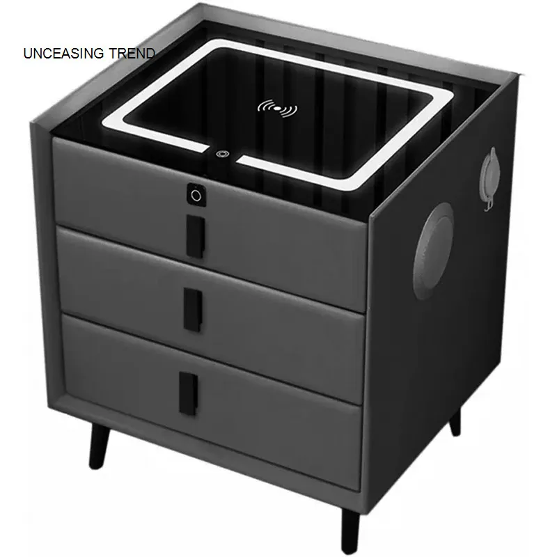 Smart Bedside Table Bedroom Storage Cabinet Modern Wireless LED USB Charging White Multifunctional Nightstand Furniture