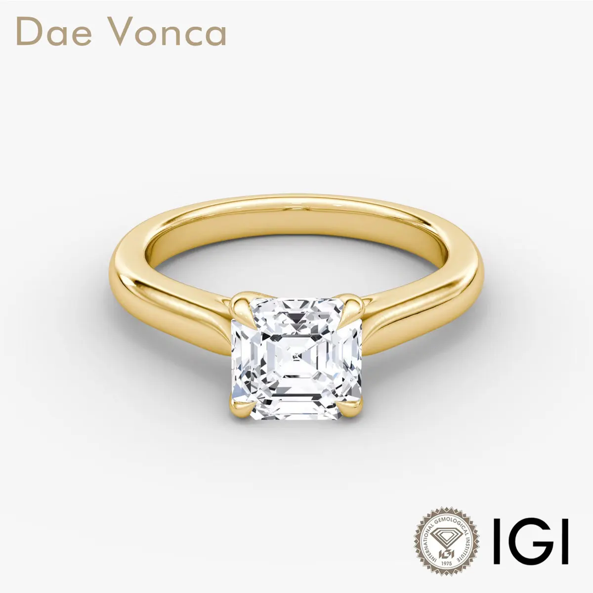 14K Yellow Gold Asscher Cut Diamond Ring IGI Certified Lab Grown Genuine Diamond Classic Solitaire Diamond Ring For Engagement