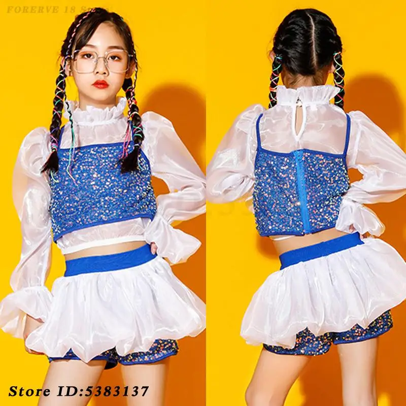 

Kid Cool Hip Hop Jazz Dance Clothes Girl Party Sequin Crop Top Shorts Suit Children's Holiday Party Stage Performance Costumes