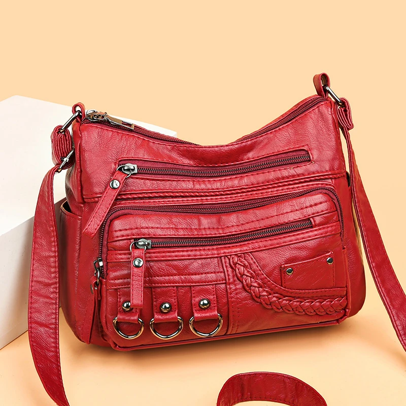 Vintage Pu Leder Luxus Geldbörsen und Handtaschen Hochwertige Damen Tasche Design Multi-Pocket Damen Umhängetaschen – Detail 5