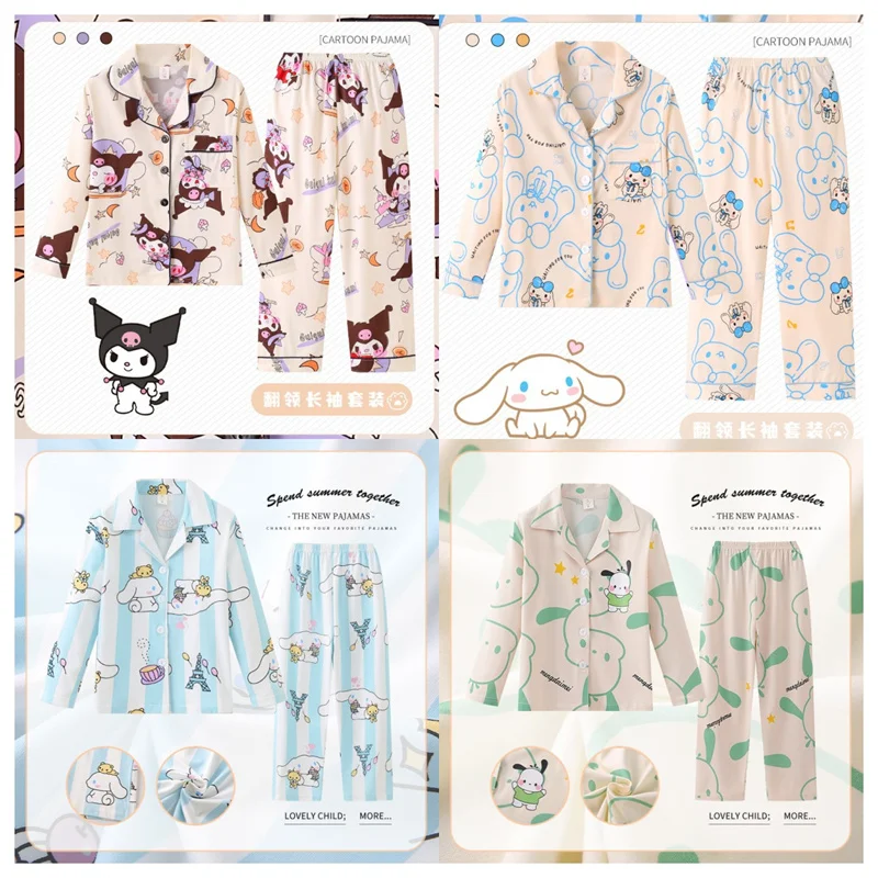 

New Sanrios Children Milk Silk Pajamas Hello Kitty Cinnamoroll Anime Girl Boy Sleepwear Autumn Pajamas Kids Homewear Clothes