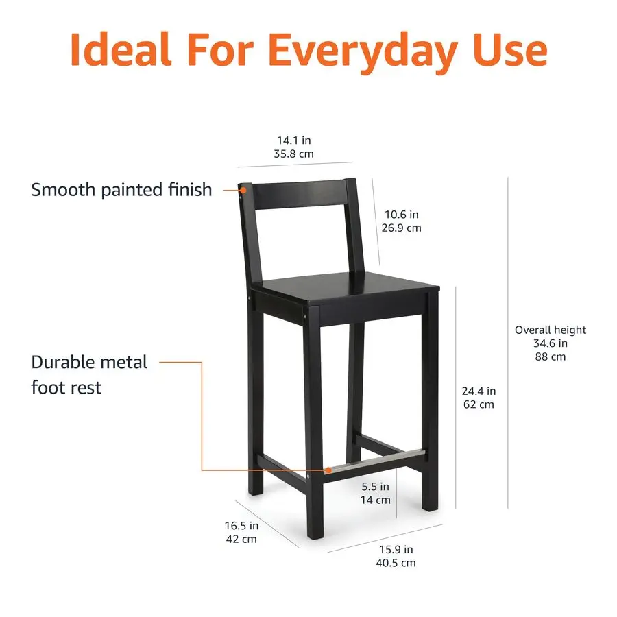 

Деревянный барный стул со спинкой 24, черный, 1 шт.