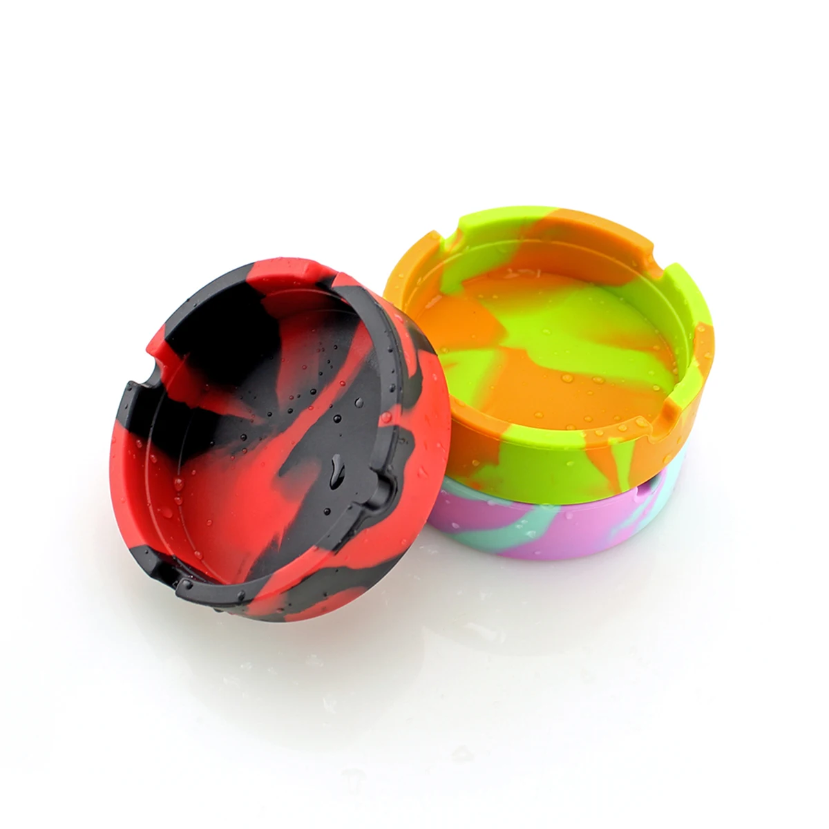 

Silicone Ashtray Round Camouflage Heat Resistant Friendly Portable Cigar Holder 4 Slot Design Smoke Accessories