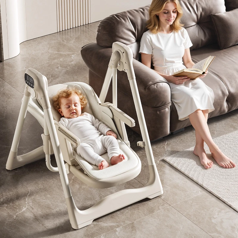 

2-in-1 Baby Chair, Electric Feeding Seat & Rocking Chair with Recline, Detachable Tray & 360° Wheels for Home Comfort
