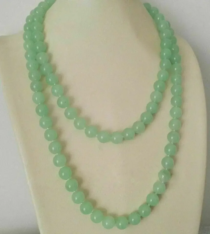 

Beautiful 10mm natural light green emerald Bead Necklace 32“
