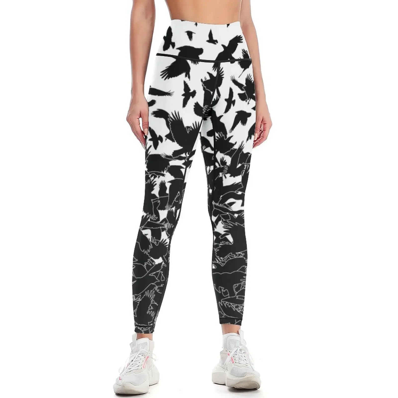 

Raven Crow Flying Birds Abstract Goth Halloween Pattern Leggings Pants sport sports for sport pants Womens Leggings