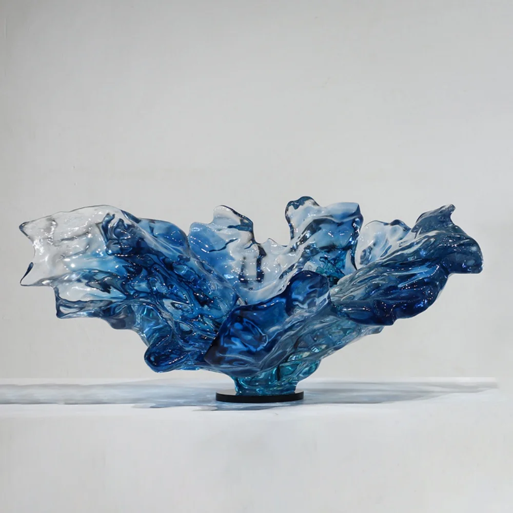 

※a Gradient Blue Transparent Resin Wave Dynamic Sculpture Coastal Aesthetics High-End Home Decor