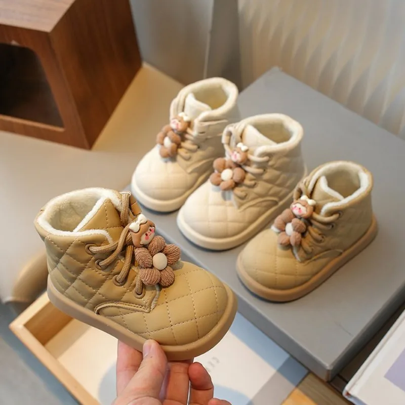 Mädchenstiefel mit Fleecefutter, neuer Winterstil, kurze Kinderstiefel, weichsohlige, warme Baumwollschuhe für Babys, 1-15 Jahre, bequem. – Detail 3