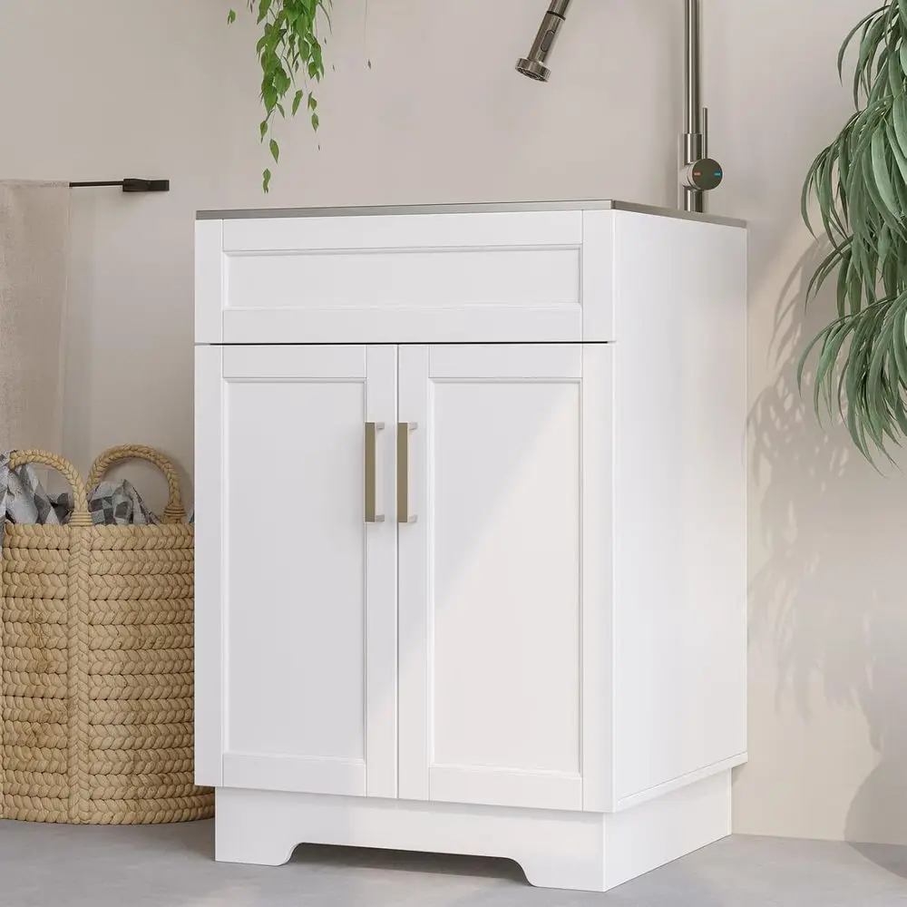 

Laundry Sink Cabinet with Stainless Steel Sink and Pull-Down Faucet, 24 Inch Modern Utility Sink for Laundry Room, Kitchen, Gara