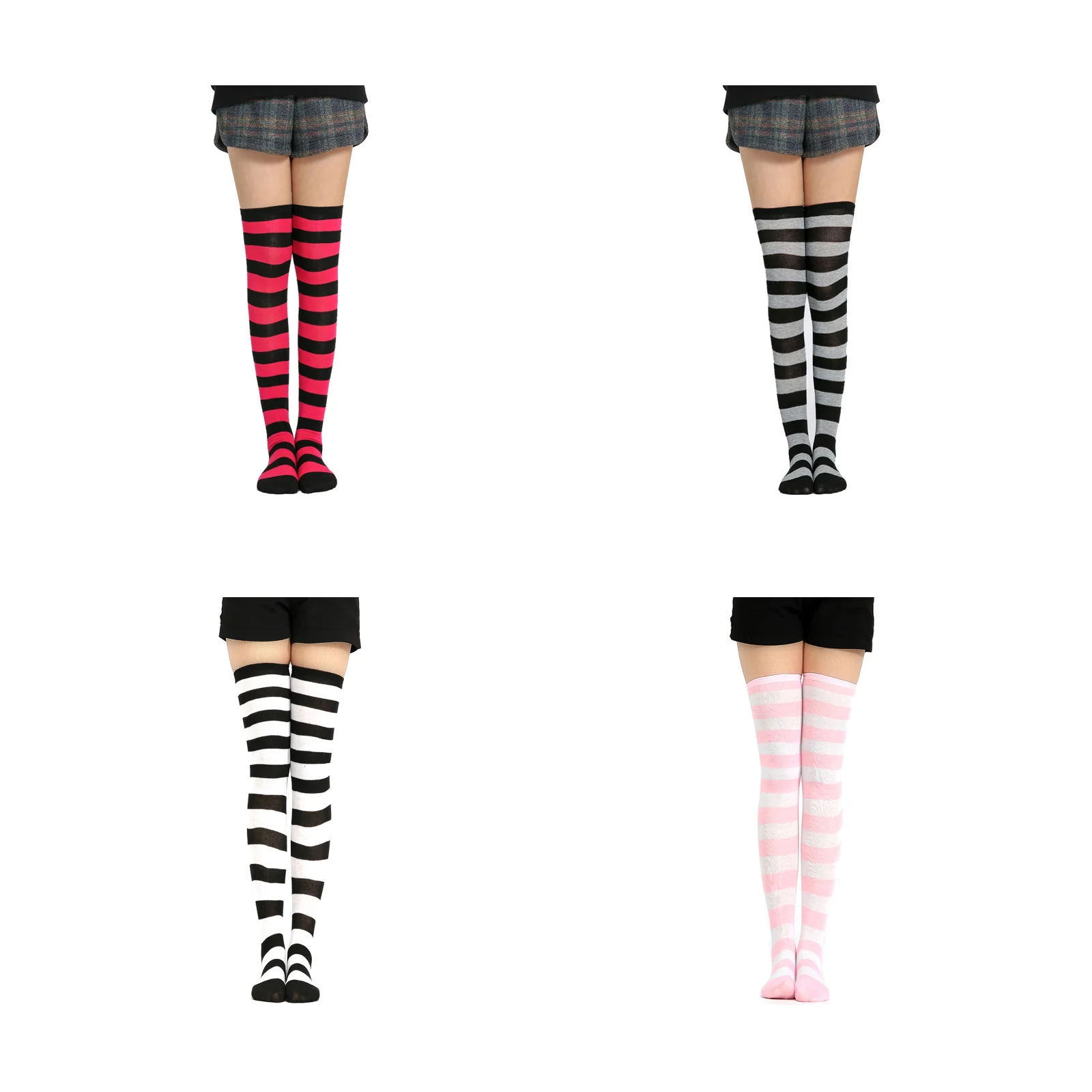 

Women Girls Knitted Cosplay Long Socks Contrast Color Stripes Over Knee Thigh