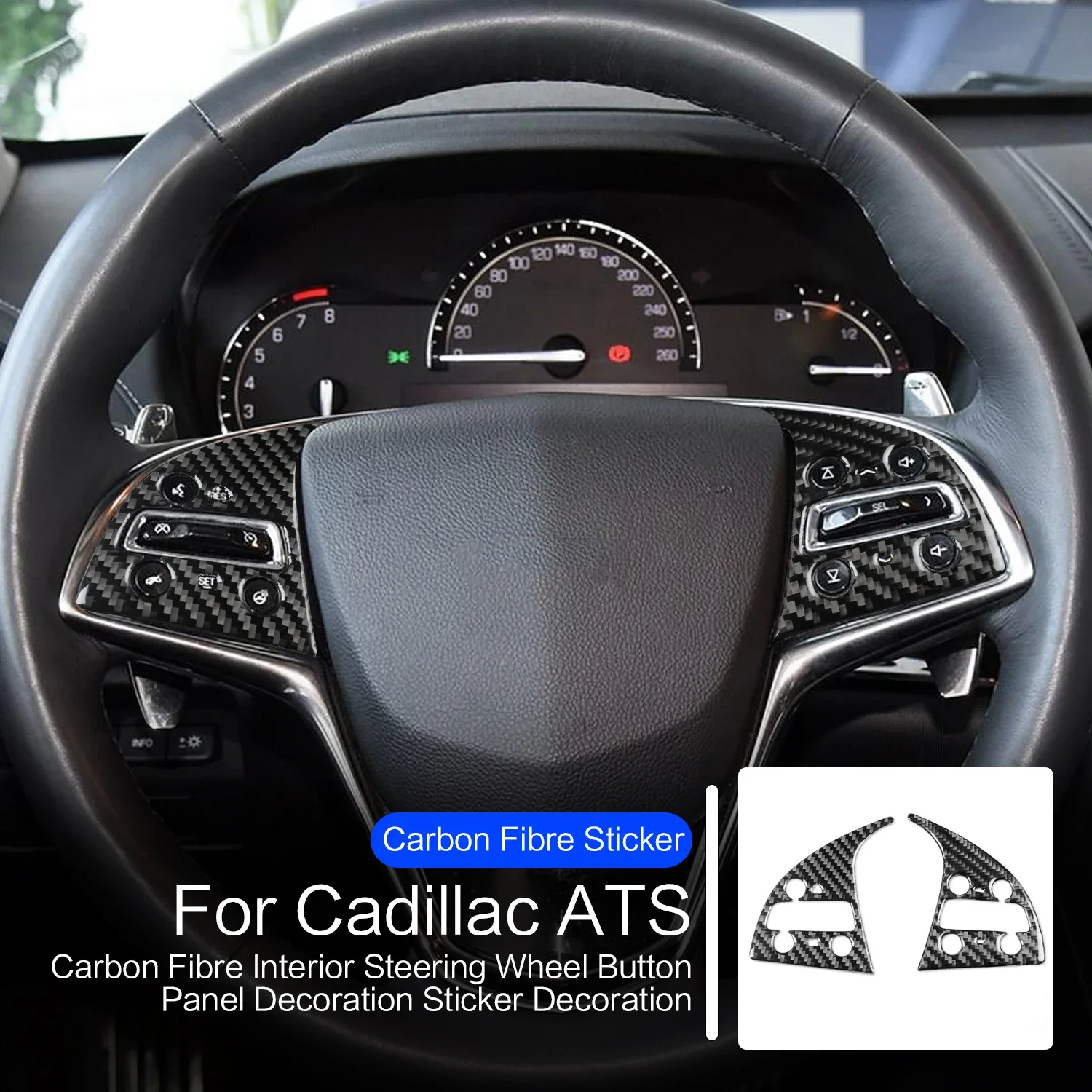 

For Cadillac ATS 2013-2019 Sedan Accessories Car Carbon Fiber Interior Steering Wheel Button Panel Trim Sticker Decoration