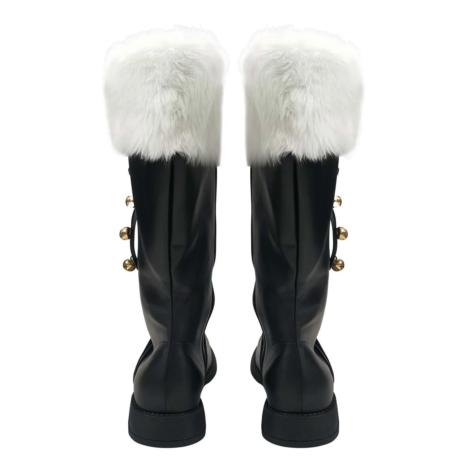 Bottes de saut de père Noël à mollet large pour hommes, poignets en peluche blanche, cloches de pied, sangle pour Noël