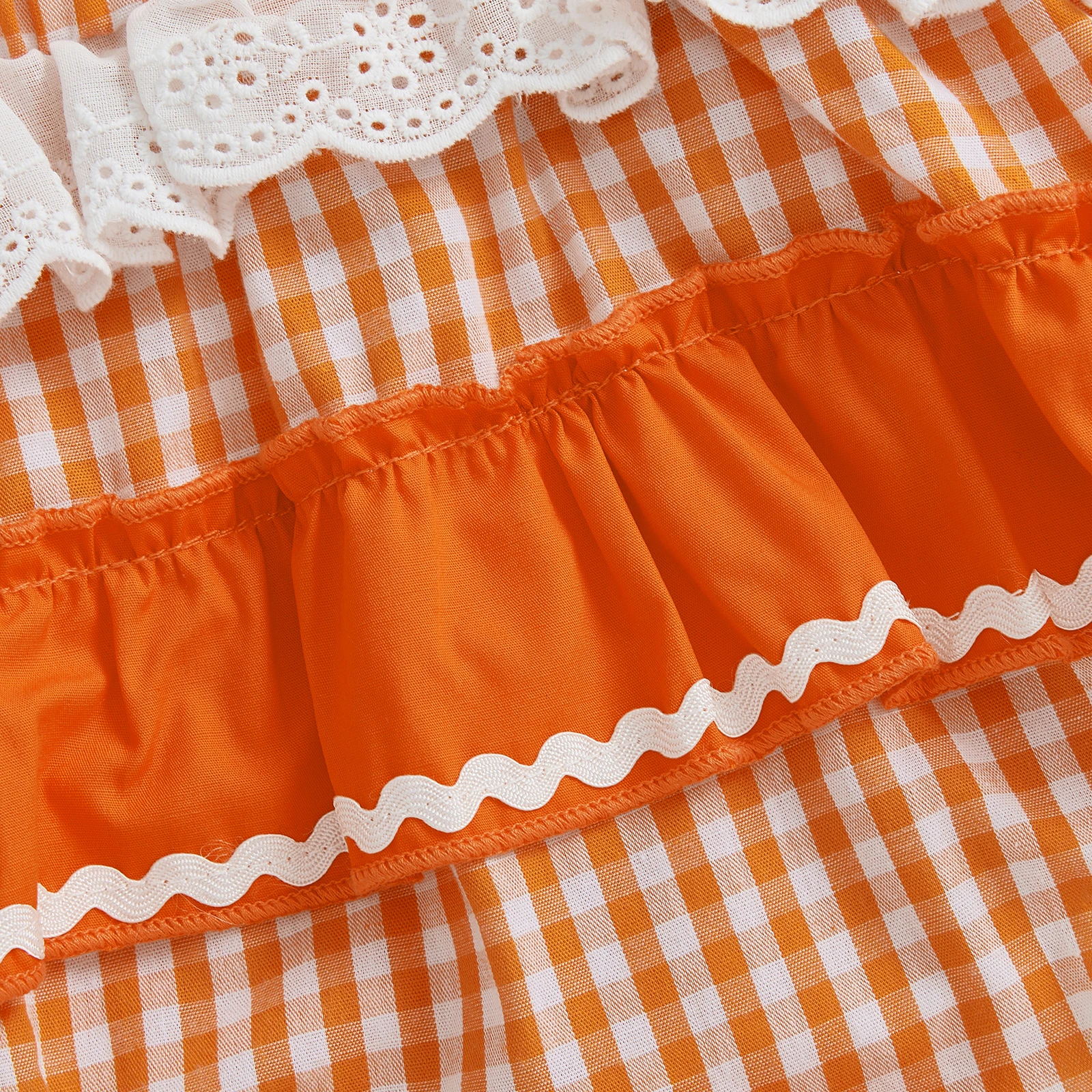Tregren 0-18M Infant Baby Girls Halloween Rompers Sleeveless Square Neck Pumpkin Plaid Print Bodysuit Newborn Playsuit Clothes
