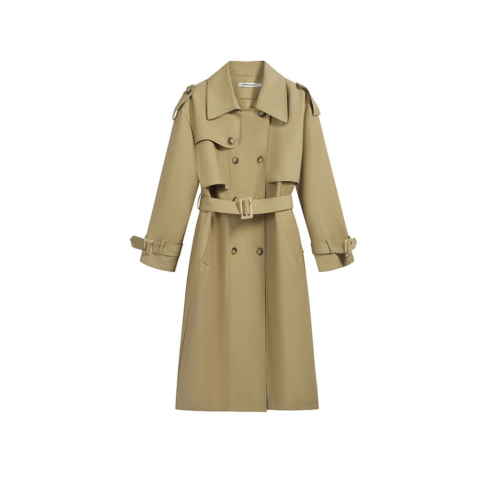 Korean 2026 Autumn New Khaki Long-sleeved Double-breasted Trench Coat Jacket Women's Lapel Elegant Temperament Fashion Coat