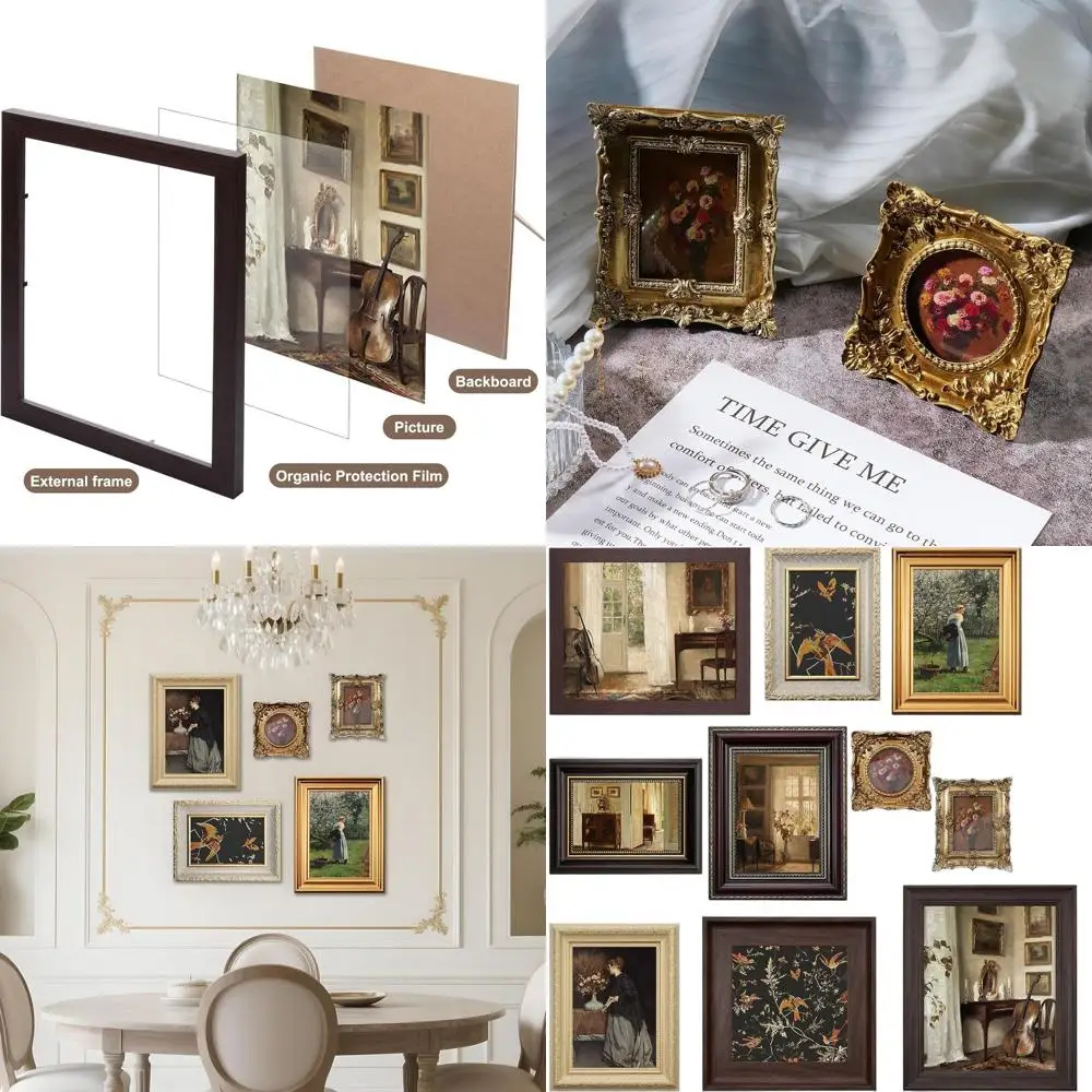

10 Vintage Picture Frames Set for Wall & Tabletop - Decorative Antique Frames for Gallery, Bedroom, Living Room