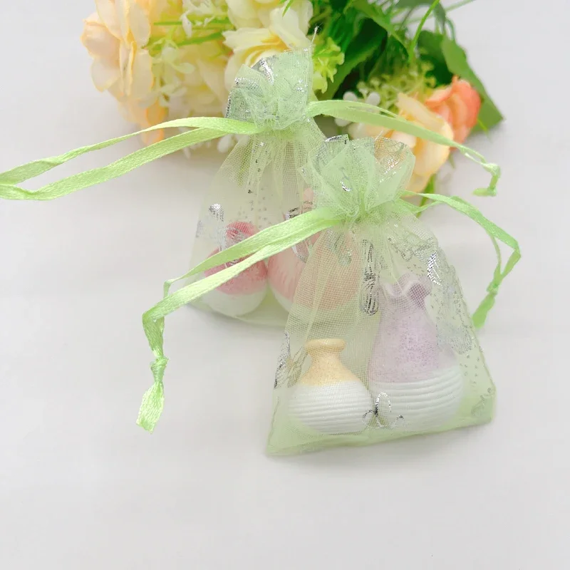 Butterfly Organza Gift Bags, Wedding Packing, Jewelry Storage Bags, Light Green Butterfly Drawstring Bag, Sachet, 500PCs