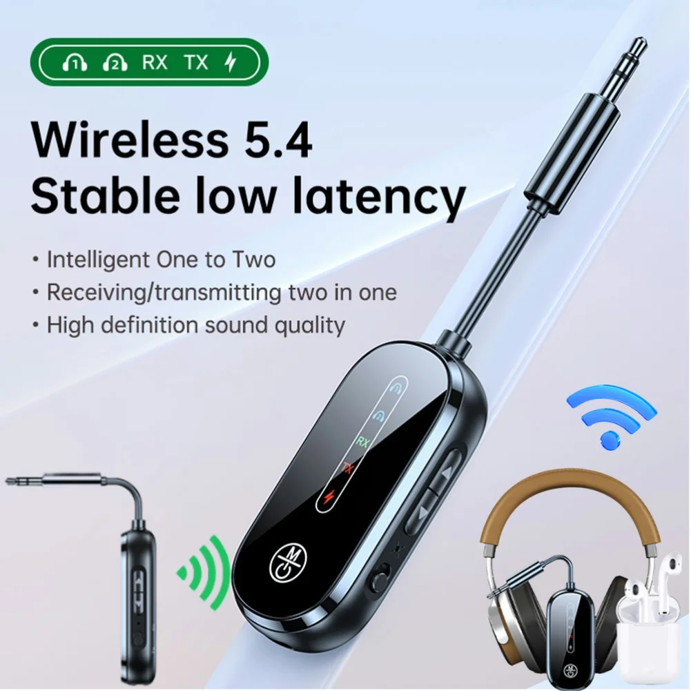 2 In 1 Bluetooth 5.4 Audio Transmitter Receiver 3.5mm Jack Airplane Wireless Adapter Mic For TV Car Speaker PC Headphone Stereo