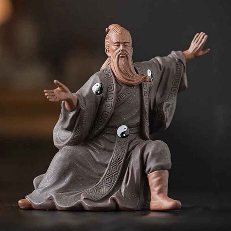 Chinese Tai Chi Creator Taoist Priest Zhang Sanfeng Statue Zi Sha Clay Figure