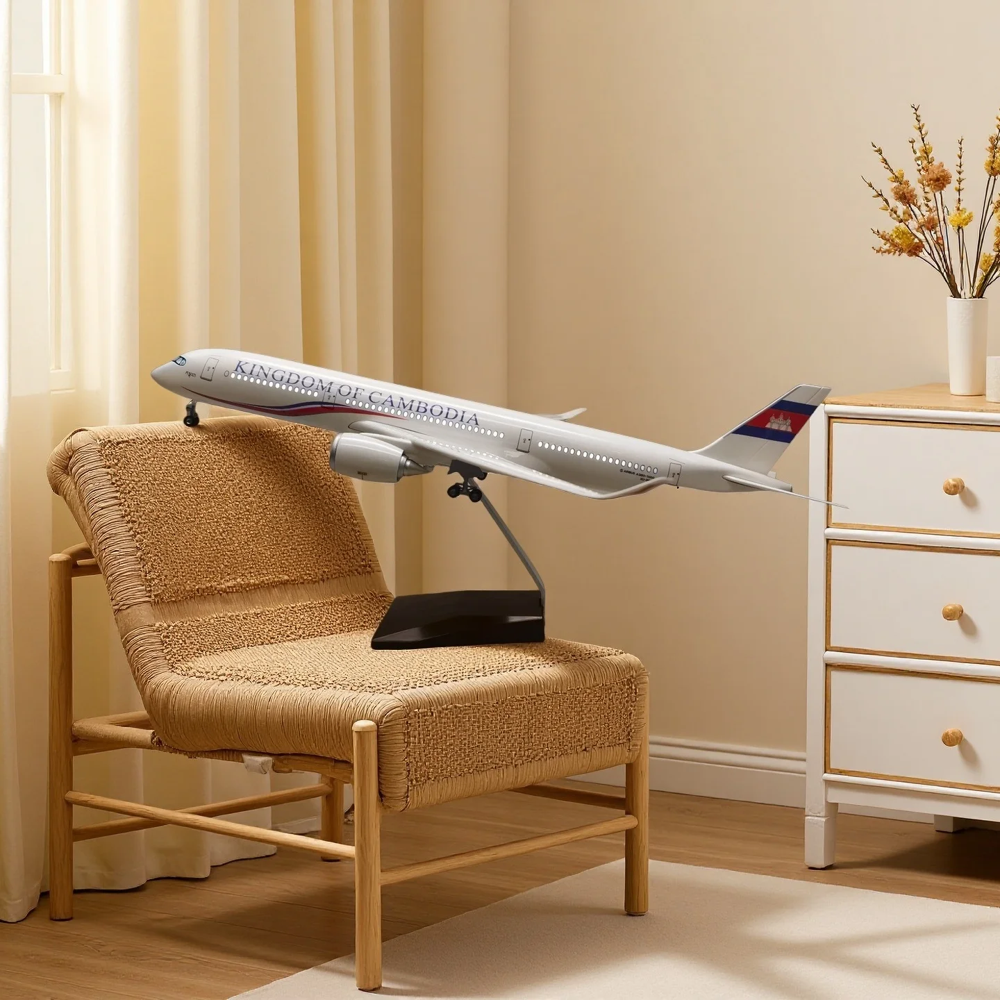 

47CM A350 Cambodia Airlines Passenger plane Model with Lights and Wheels Die-cast Plastic Resin Airplane For Aircraft Aviation
