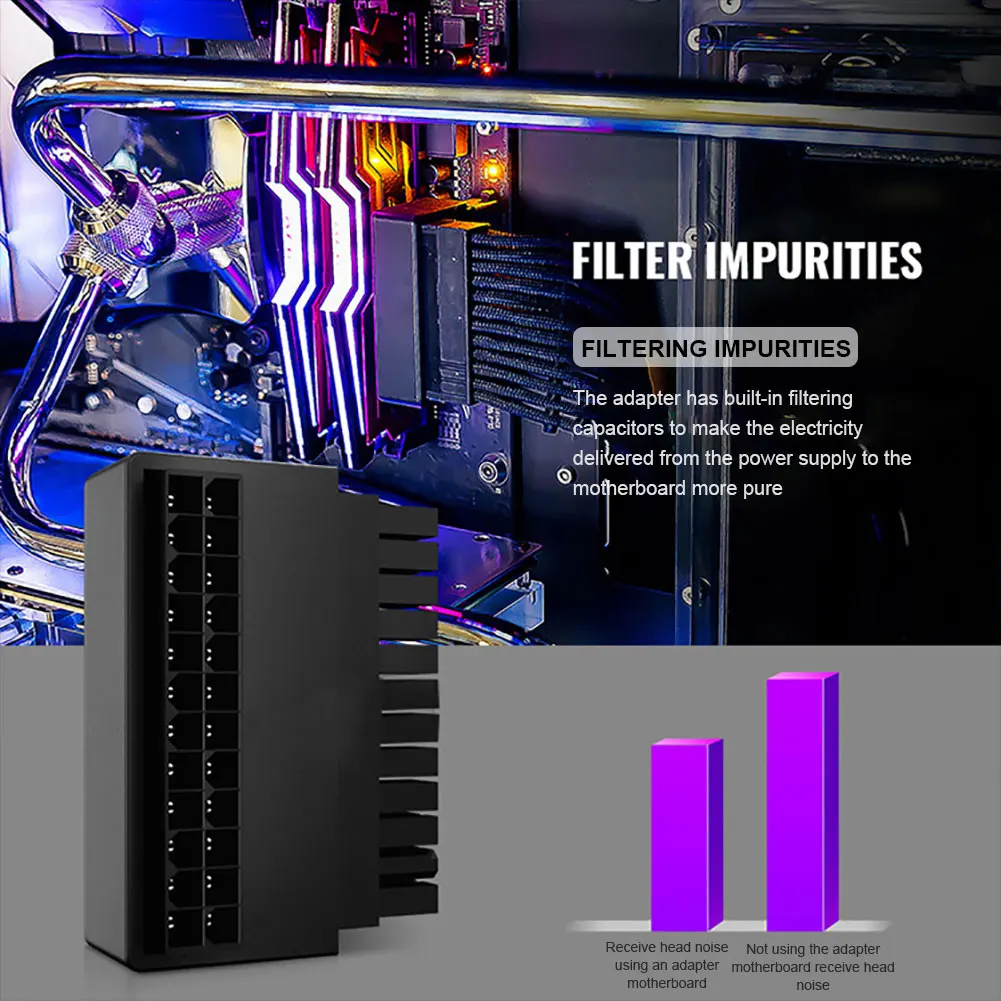24Pin to 90 Degree Power Plug Adapter Mainboard Motherboard Power Supply Connector Adapter Steering Head