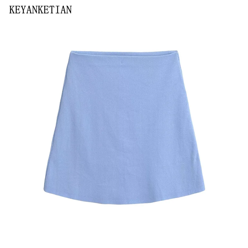 KEYANKETIAN 2024 New Launch Women's Knitted Mini Skirt Autumn Simple style Office Lady Slim Elastic Waist Knit  A Line Skirt