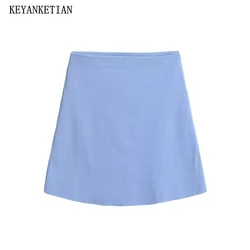 KEYANKETIAN 2024 nuovo lancio minigonna lavorata A maglia da donna autunno stile semplice Office Lady Slim elastico in vita lavorata A maglia una gonna di linea