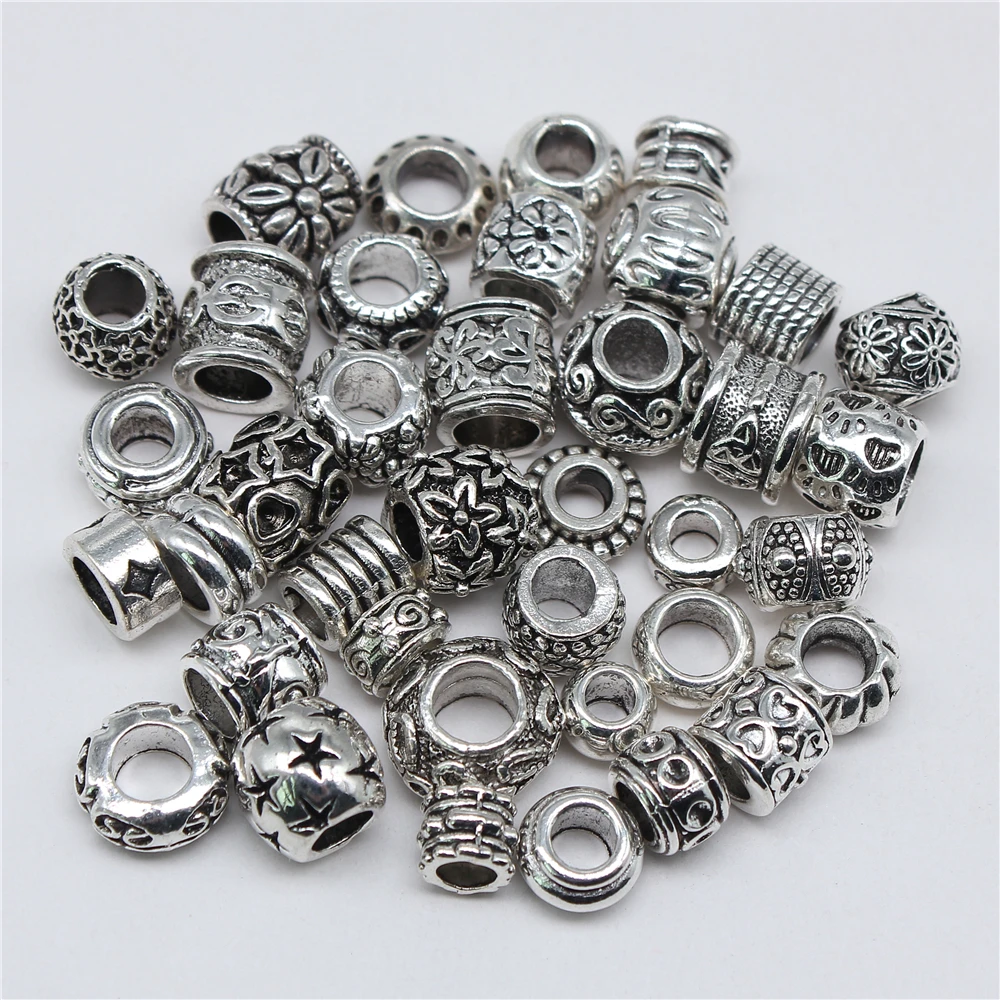 10pcs Big Hole Round Carved Spacer Beads Hair Braid Tube Hollow Hair Dread Bead Dreadlock Cuffs Jewelry Decoration Accessories