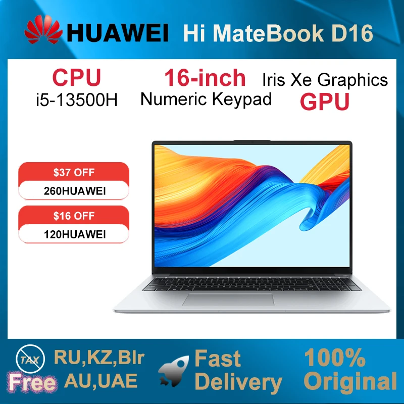 2025 Hi MateBook D16 i5-13500H 16GB 1TB 16 นิ้วแล็ปท็อปเน็ตบุ๊กแป้นพิมพ์ตัวเลขโน้ตบุ๊คเคาน์เตอร์SSD Intel Iris Xeกราฟิก