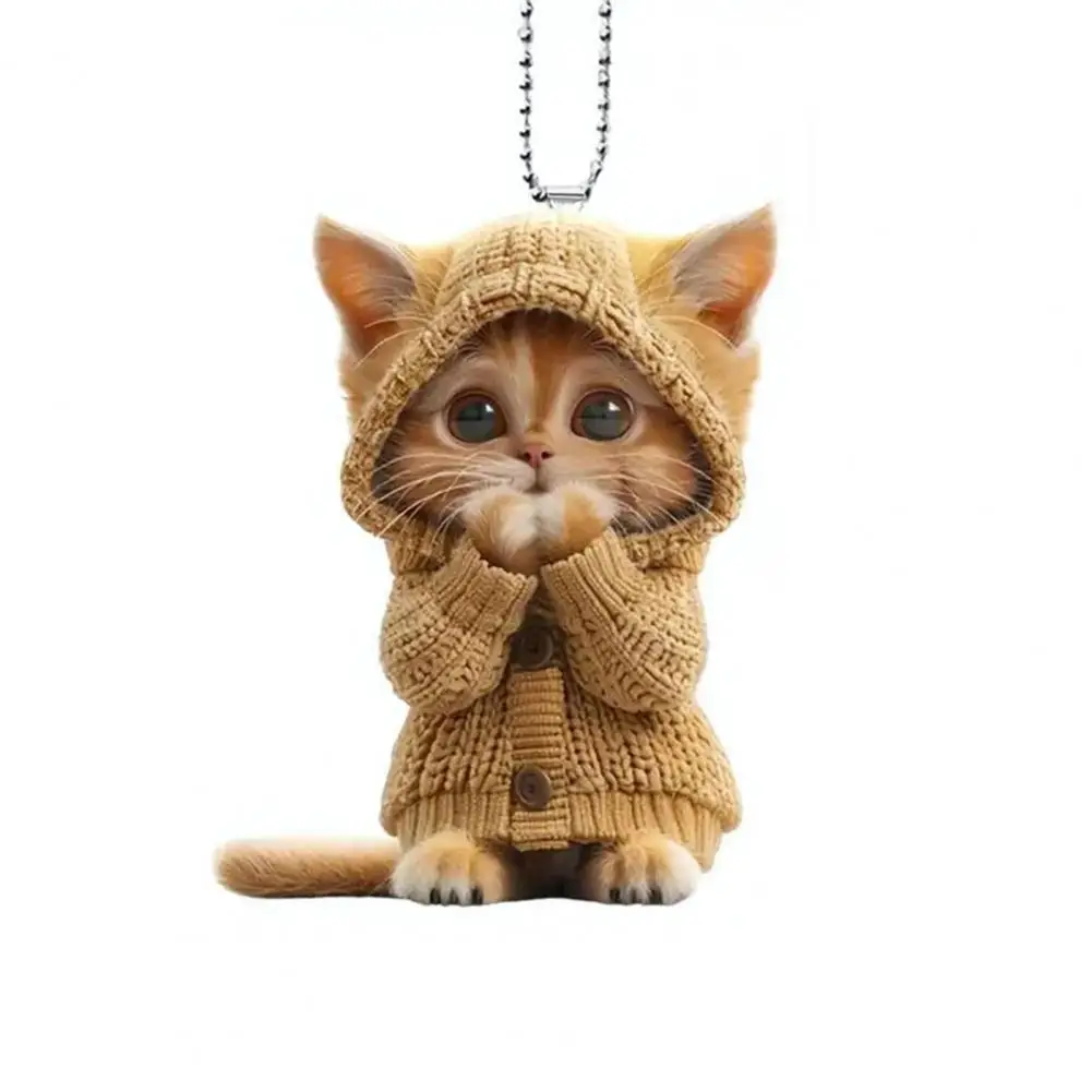 Cute Funny Cat Pendant Christmas Tree Ornament With Lanyard Car Acrylic Hanging Pendant Xmas Tree Cat Decoration