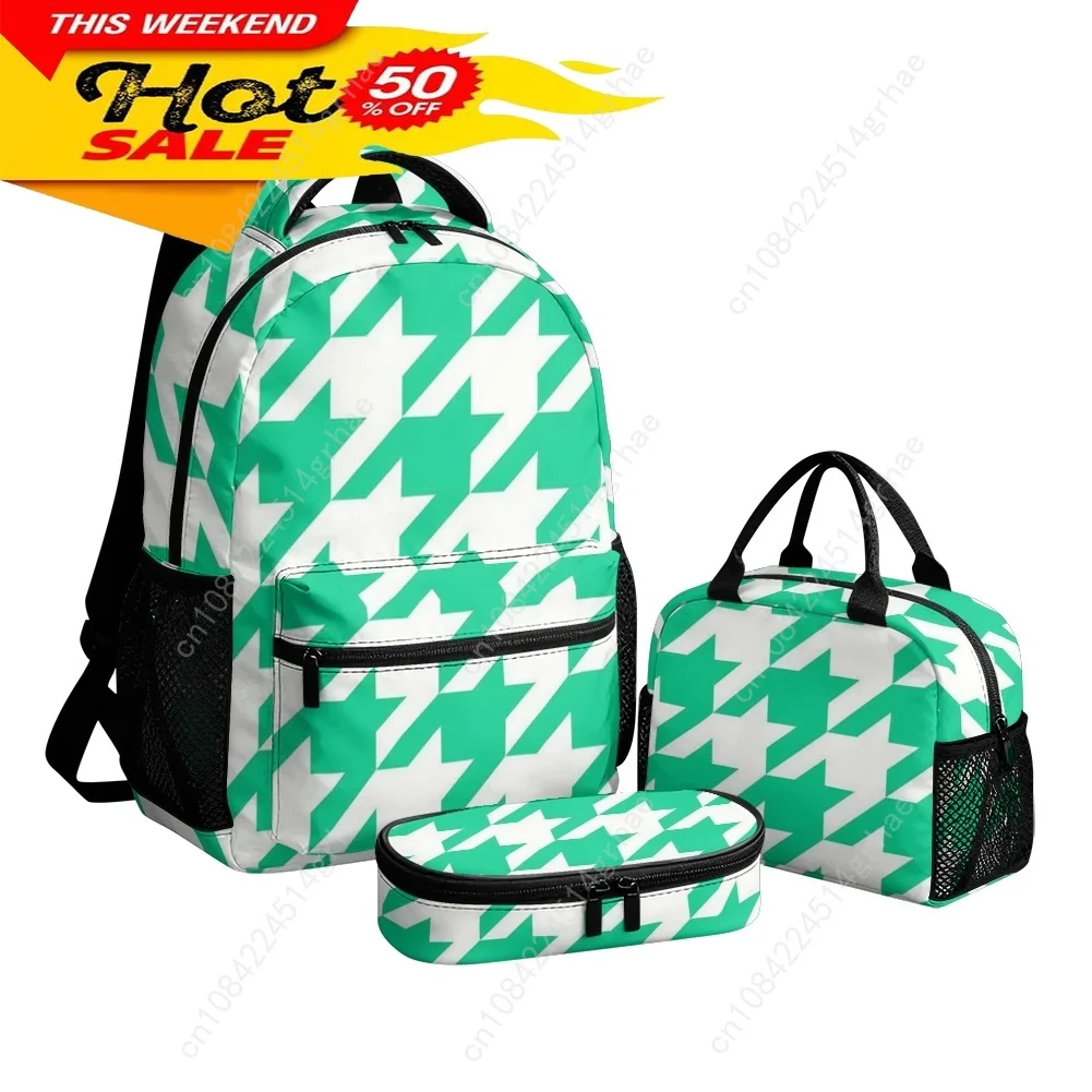 Houndstooth Pattern Custom Leisure All-Over Print 3-Piece Backpack Set (Includes Backpack, Lunch Bag, and Pencil Case)