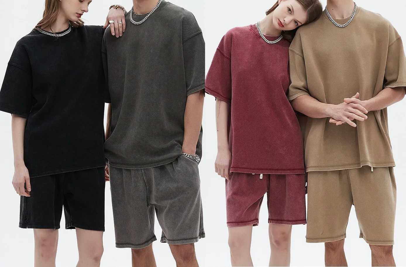 

Faionable Oversize ort Sve T-irt Couple Set Men Women Casual Waed Vintage orts Versatile Summer Outfit for Youth