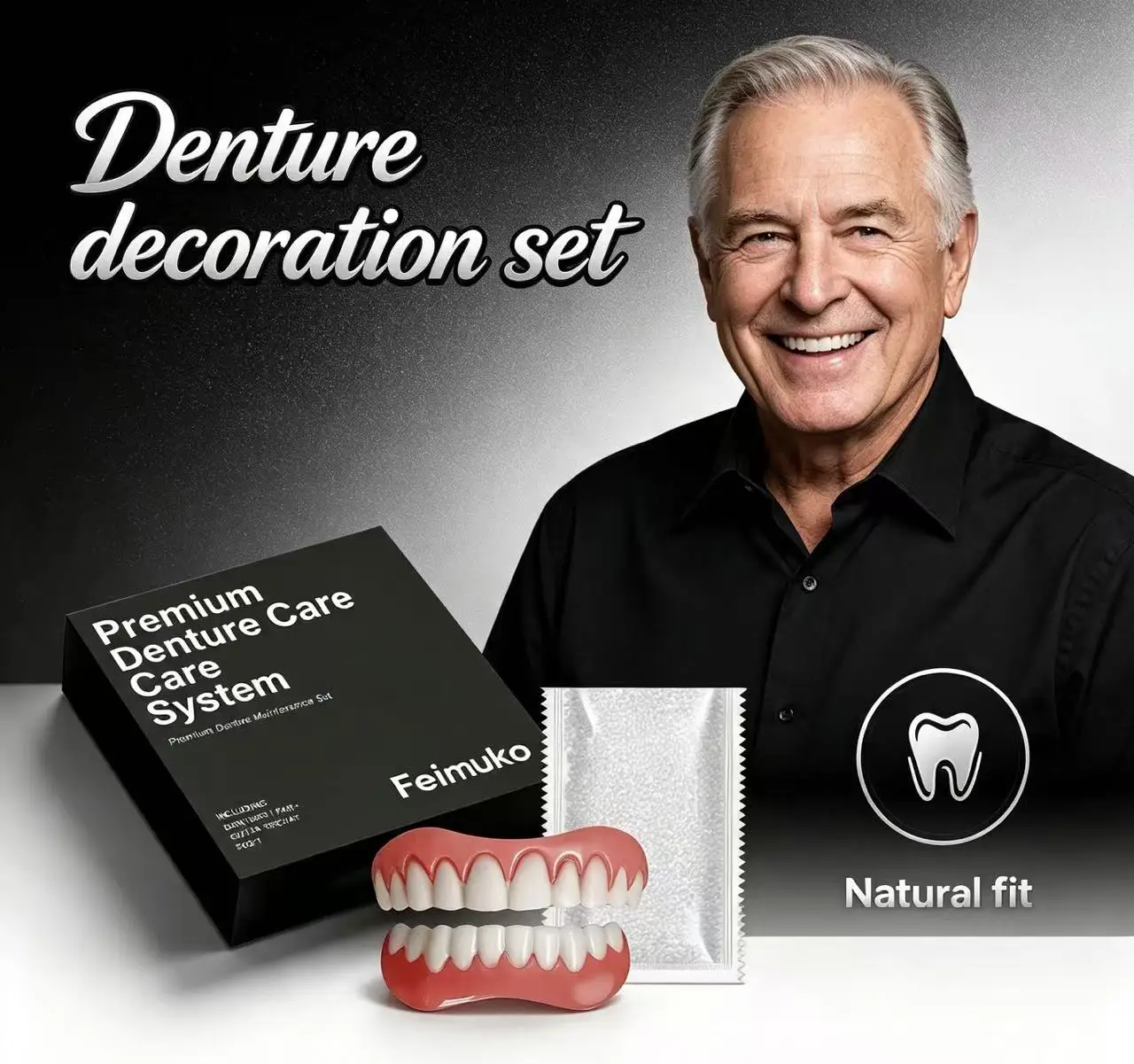 Natural Fit Denture Decoration Set Temporary Upper And Lower Teeth Veneers Comfortable Oral Beauty Denture Care Kit