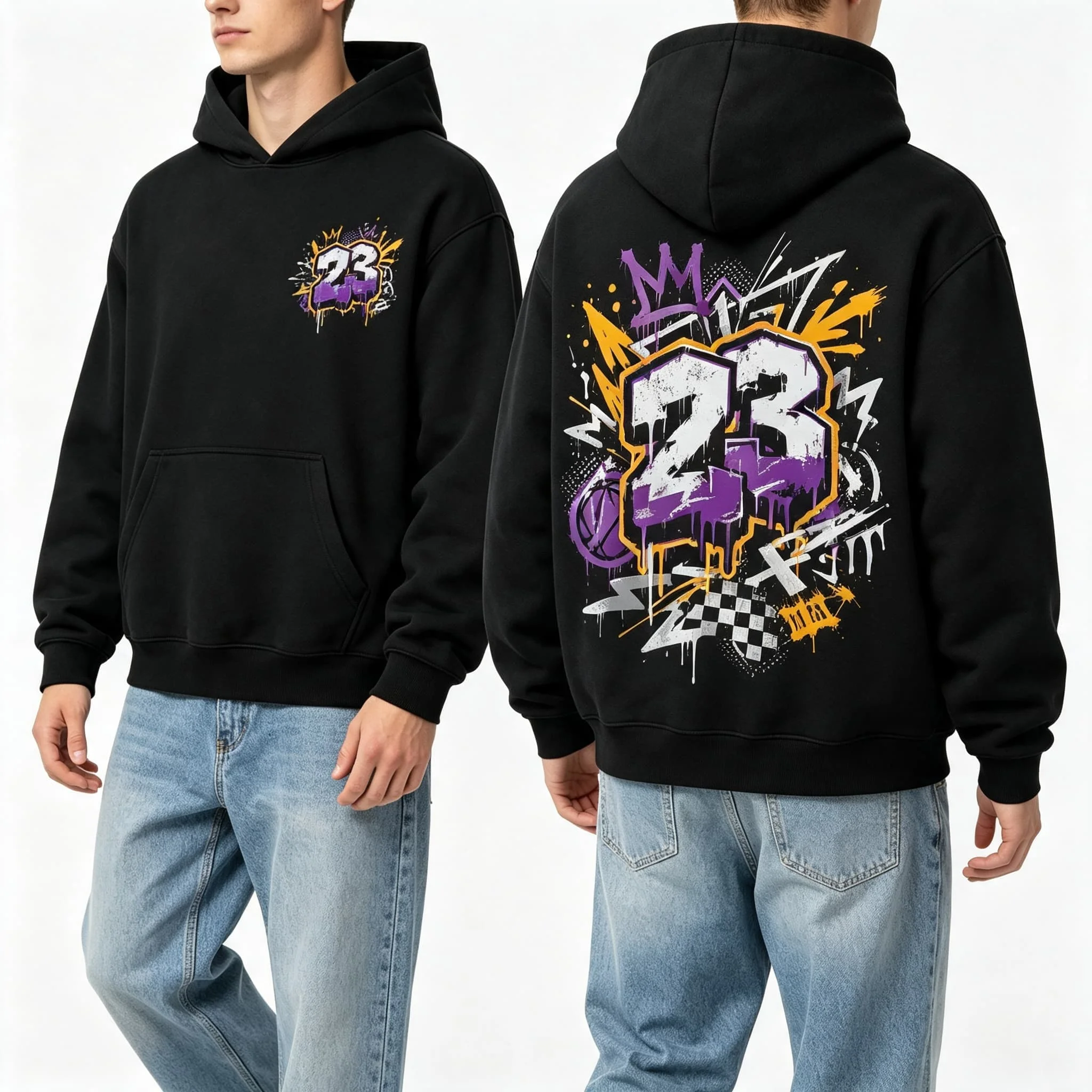 Autumn Winter Casual Street Graffiti 23 Jersey Basketball Print Women's hooded sweatshirt  Unisex coat Top Men's Cotton Hoodie