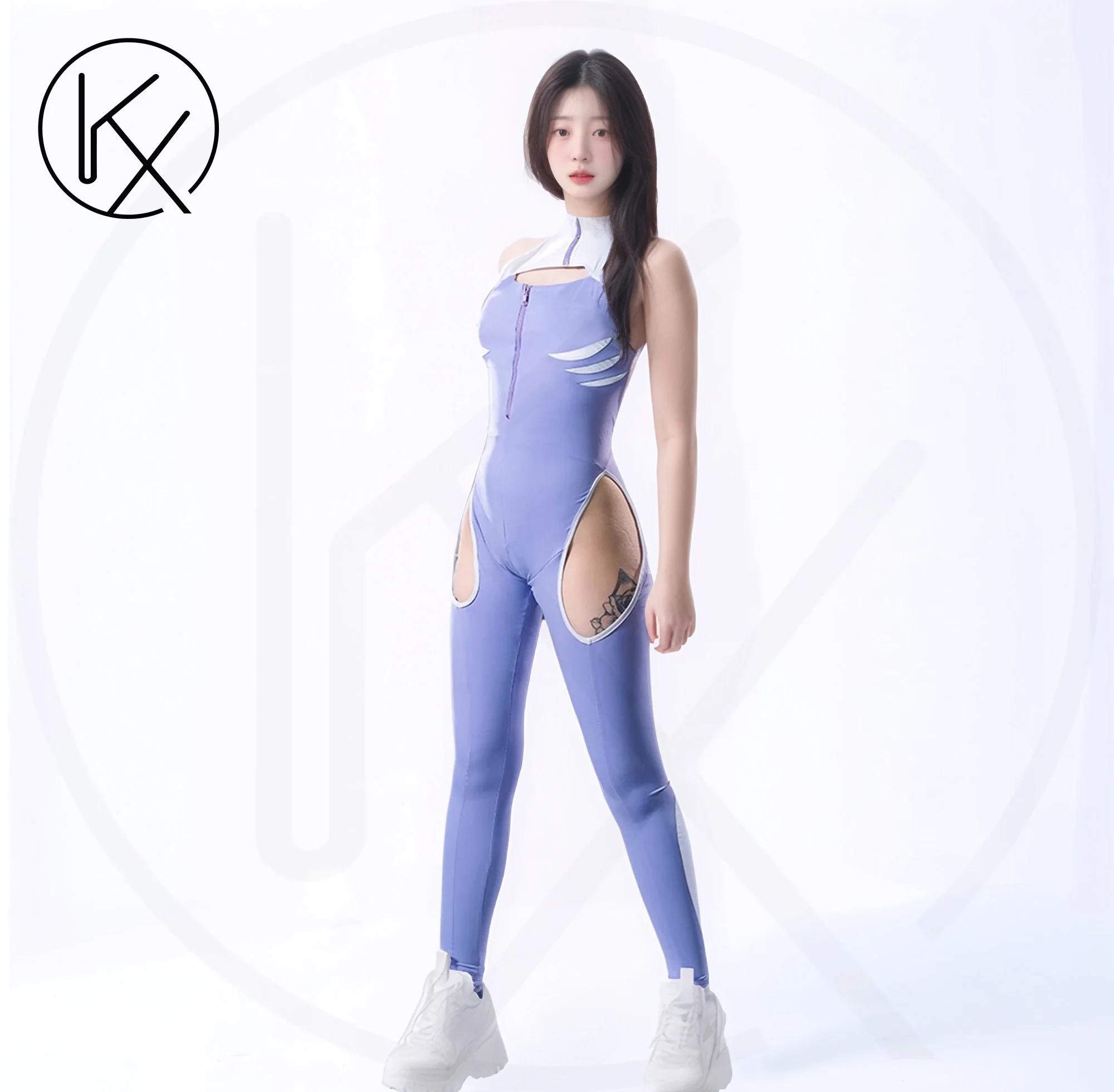 

kaixiggmm Backless hollow out purple one-piece yoga pants fitness set sexy elastic anime role-playing