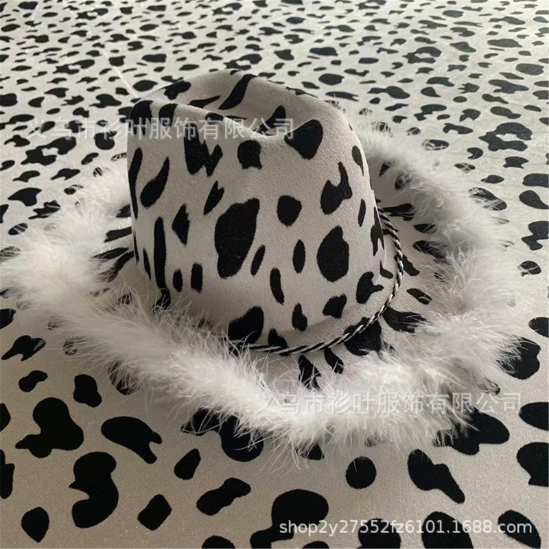 Cow Print Cowboy Hat With Feather Birthday Party Hats Cow Print Cowgirl Hats Women Performance Hat For Adults Party Dropship