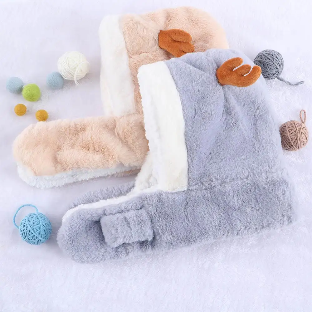 

Sweet Unique Fashion Design Kids Cashmere Ear Protector Korean Cap With Scarf Christmas Plush Hat Children Plush Hat