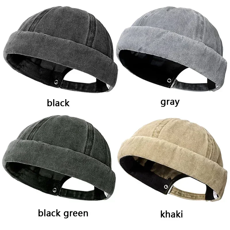 Brimless Docker Cap Washed Style Boy Girls Student Skullcap Hats Men Cotton Beanie Docker Brimless Hat Rolled Cuff Harbour Hats