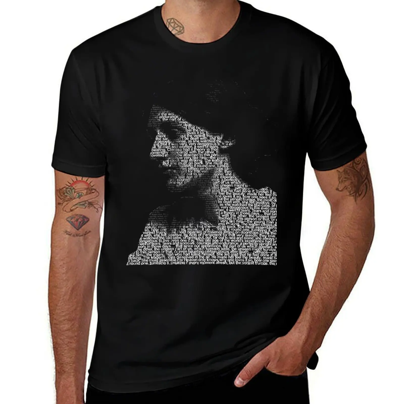 

100% shirts Mrs. text Dalloway) - t opening the from (white cotton Word cotton Virginia tshirt for of Woolf T-Shirt Portrait man